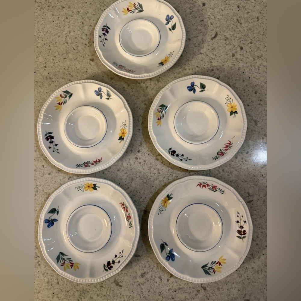 Vintage Kensington Staffordshire Ironstone Egg Plates Set of 5 Floral England